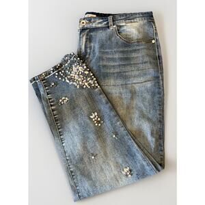 Tribal Ankle Jegging Jeans Jeweled Distressed Denim Size 16 Plus Size